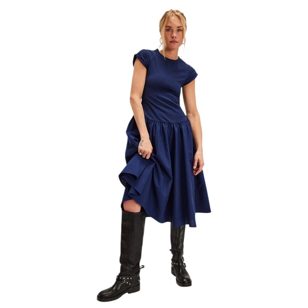 Free People Afternoon Elegance Midi Dress Blue Size Medium NWOT